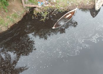 Diduga Tercemar Limbah, Aliran Sungai di Desa Sukamerindu Sungai Rotan Menghitam
