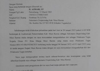 Plt Kadis PU BM Musirawas Mengundurkan Diri dari Jabatannya